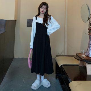 Irregular Cropped Sweatshirt / Spaghetti Strap Midi A-line Dress