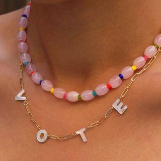 Lettering Bead Layered Necklace Nl306 - One Size