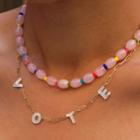 Lettering Bead Layered Necklace Nl306 - One Size