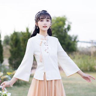 Mandarin Collar Blouse / Maxi A-line Skirt / Belt