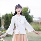 Mandarin Collar Blouse / Maxi A-line Skirt / Belt