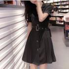 Short-sleeve Belt-waist Shirt Dress