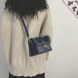 Embroidered Trim Tweed Panel Crossbody Bag