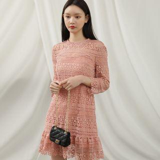 Round-neck Frill-hem Lace Dress