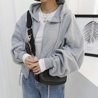 Balloon-sleeve Cropped Zip-up Hoodie