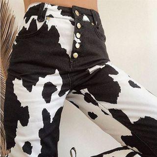 Two-tone Print Straight Pants