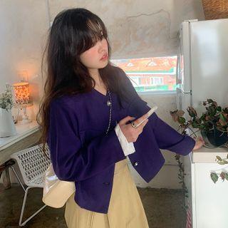 Buttoned Wool Crop Jacket Violet - One Size