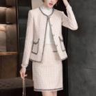 Tweed Trim Houndstooth Jacket / A-line Skirt / Set