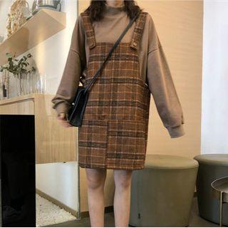 Plain Pullover / Plaid Jumper Dress / Set