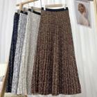 Leaf Print Pleated Midi A-line Skirt