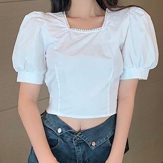 Open-back Faux Pearl Square-neck Blouse