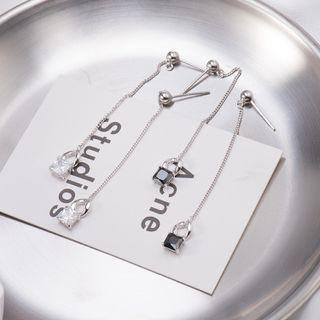 Square Rhinestone Sterling Silver Fringed Earring
