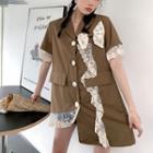 Asymmetrical Lace Panel Mini Blazer Dress