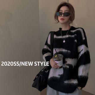 Loose-fit Colorblock Knit Sweater Black - One Size