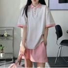 Short-sleeve Contrast Trim Ringer T-shirt / Shorts