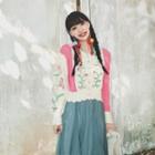 Floral Cardigan Floral - Pink & White & Green - One Size