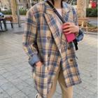Double-breasted Plaid Blazer Plaid - Blue - One Size