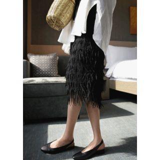 Band-waist Textured Midi Skirt