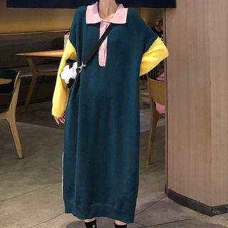 Color Block Midi Polo Knit Dress