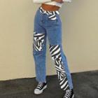 Zebra Panel Straight-leg Jeans
