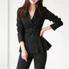 Tall Size Double-breasted Blazer With Belt