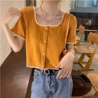 Short-sleeve Lace Trim T-shirt Tangerine - One Size
