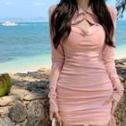 Spaghetti Strap Drawstring Mini Dress / Long-sleeve Shrug