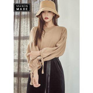 Beribboned Balloon-sleeve Top