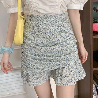 Ruffle Trim Short-sleeve Top / Floral A-line Skirt