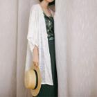 3/4 Sleeve Open Front Lace Cardigan White - One Size