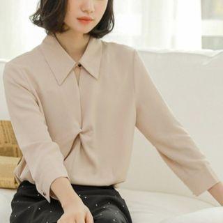 V-neck 3/4-sleeve Blouse Almond - One Size