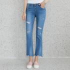 Hidden Band-waist Scallop-hem Jeans