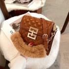 Quilted Crossbody Bag With Furry Strap