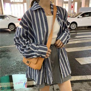 Long-sleeve Striped Cutout Shirt
