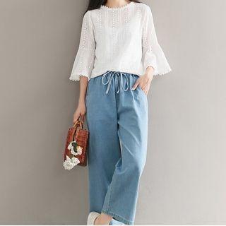 Bell-sleeve Eyelet Blouse