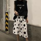 Lettering Sleeveless T-shirt / Polka Dot A-line Midi Skirt