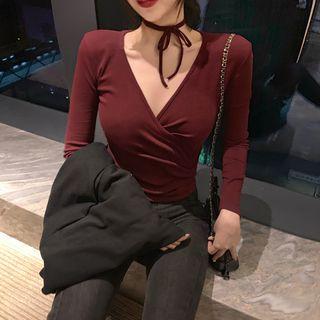 Long-sleeve Cropped V-neck Top