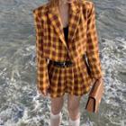 Double-breasted Plaid Blazer / A-line Skirt