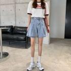 High Waist Denim Wide Leg Shorts