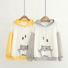 Cartoon Embroidered Two-tone Hoodie