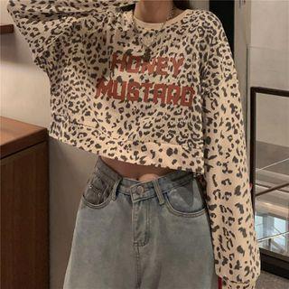 Long-sleeve Leopard Print Crop T-shirt