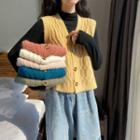 Cable-knit Button-up Sweater Vest / Long-sleeve Mock-neck T-shirt