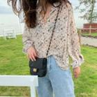 Floral V-neck Long-sleeve Loose-fit Blouse As Figure - One Size