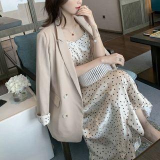 Blazer / Spaghetti Strap Dotted Dress / Set