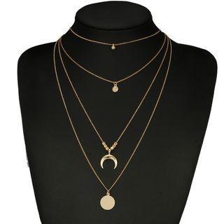 Alloy Horn & Disc Pendant Layered Necklace Sku6175 - One Size