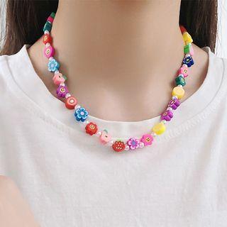 Faux Pearl Cartoon Necklace Red & Pink & Yellow - One Size