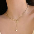 Faux Pearl Panel Necklace Necklace - Silver - One Size