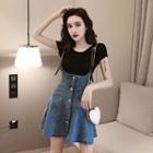 Plain Short-sleeve T-shirt / Suspender Skirt / Set