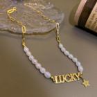 Lettering Faux Pearl Choker White Faux Pearl - Gold - One Size