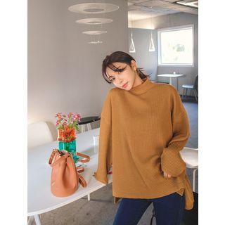 Mock-neck Dip-back Ribbed Top